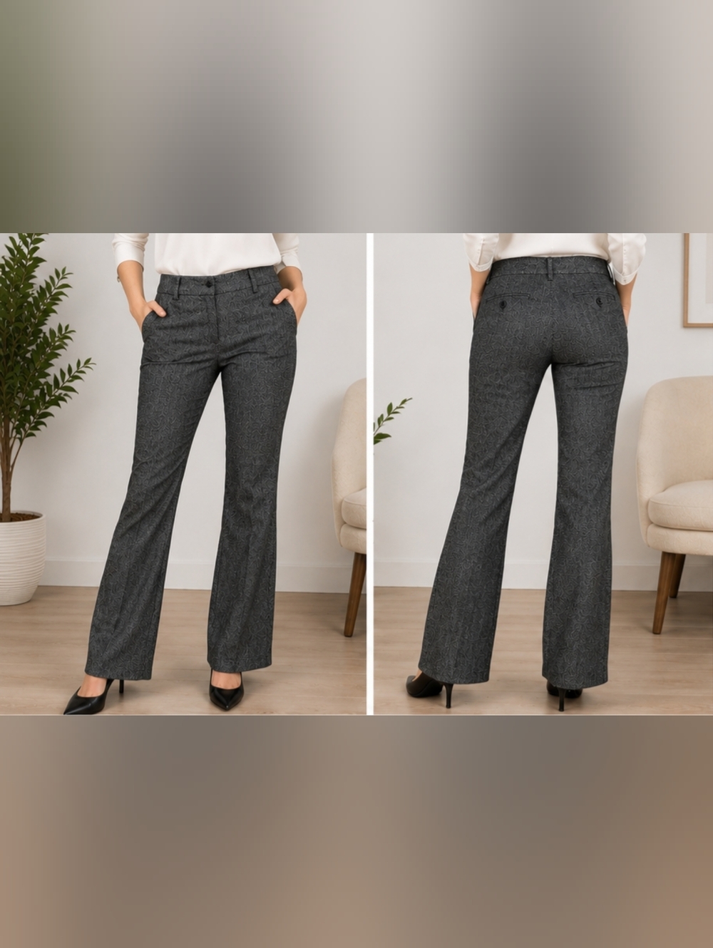GAP GapStretch Gray Herringbone Mid Rise Boot Cut Dress Pants Size 0 Regular